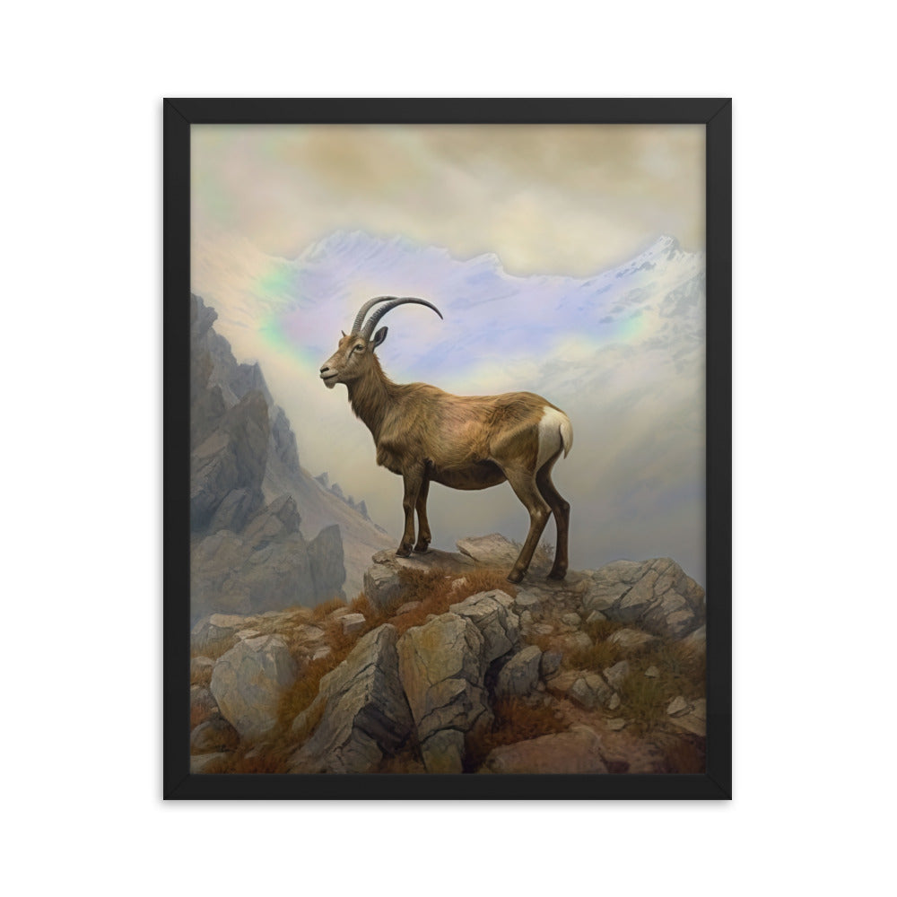 Steinbock am Berg - Wunderschöne Malerei - Premium Poster mit Rahmen berge xxx Black 40.6 x 50.8 cm