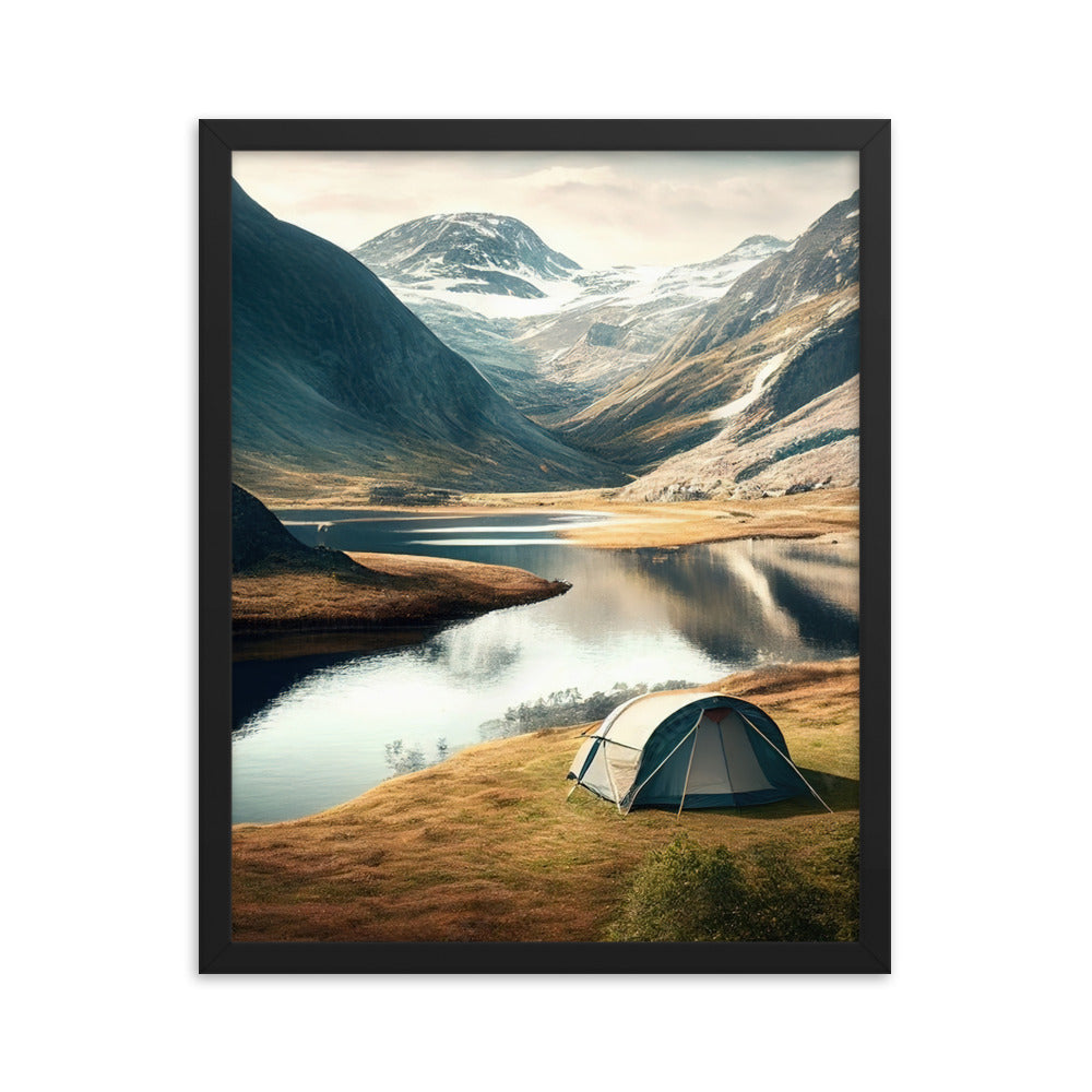 Zelt, Berge und Bergsee - Premium Poster mit Rahmen camping xxx Black 40.6 x 50.8 cm