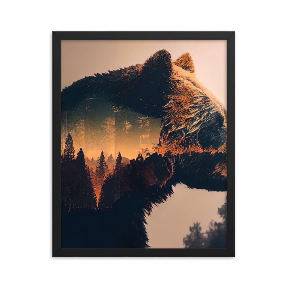 Bär und Bäume Illustration - Premium Poster mit Rahmen camping xxx 40.6 x 50.8 cm