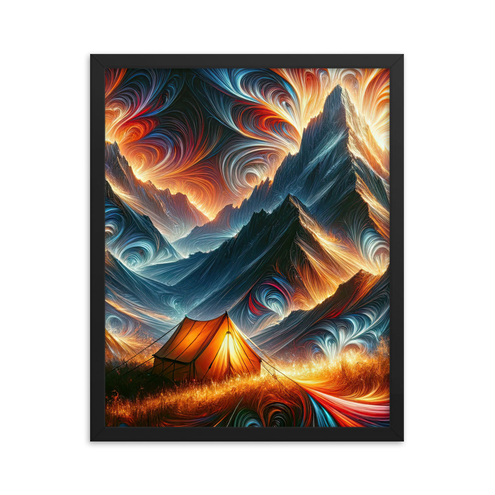 Abstrakte Kunst der Alpen, wo die Berge mit dynamischen Farben und Mustern pulsieren und eine Szene Energie schaffen - Enhanced Matte camping xxx yyy zzz 40.6 x 50.8 cm