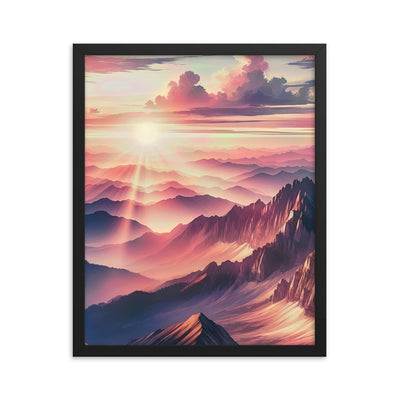 Schöne Berge bei Sonnenaufgang: Malerei in Pastelltönen - Premium Poster mit Rahmen berge xxx yyy zzz 40.6 x 50.8 cm