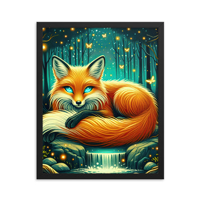 Bezaubernder Fuchs auf erleuchteter mystischer Waldlichtung - Premium Poster mit Rahmen camping xxx yyy zzz 40.6 x 50.8 cm