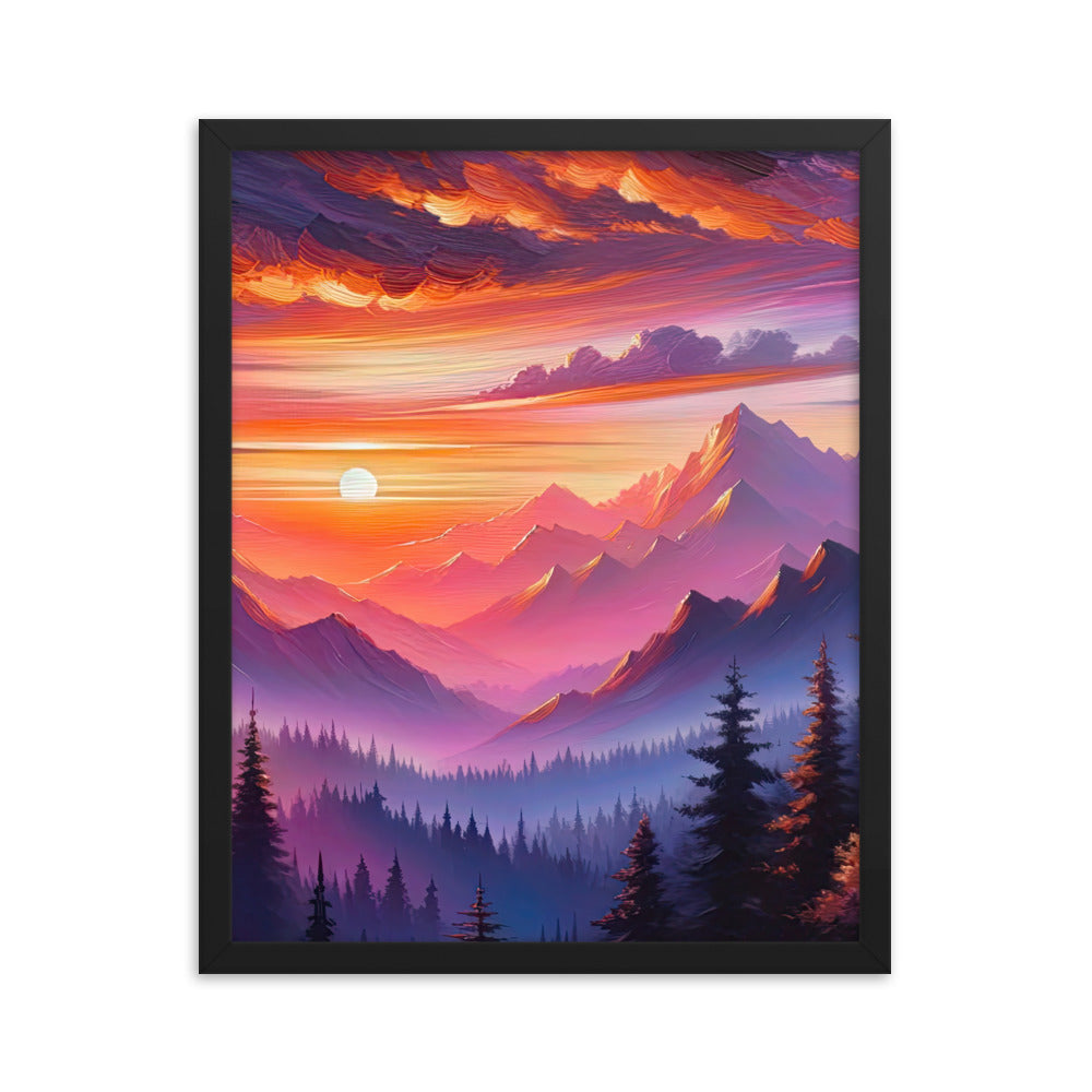 Ölgemälde der Alpenlandschaft im ätherischen Sonnenuntergang, himmlische Farbtöne - Premium Poster mit Rahmen berge xxx yyy zzz 40.6 x 50.8 cm