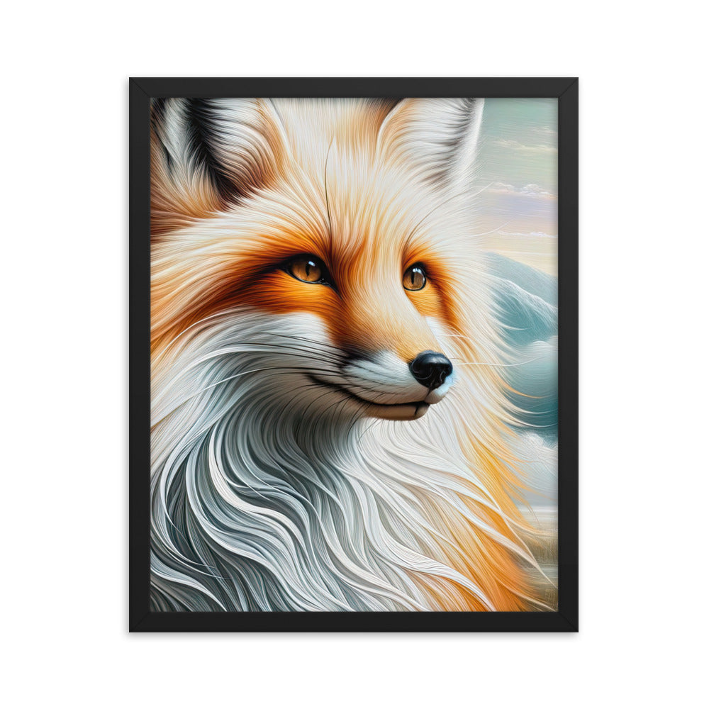 Ölgemälde eines anmutigen, intelligent blickenden Fuchses in Orange-Weiß - Premium Poster mit Rahmen camping xxx yyy zzz 40.6 x 50.8 cm