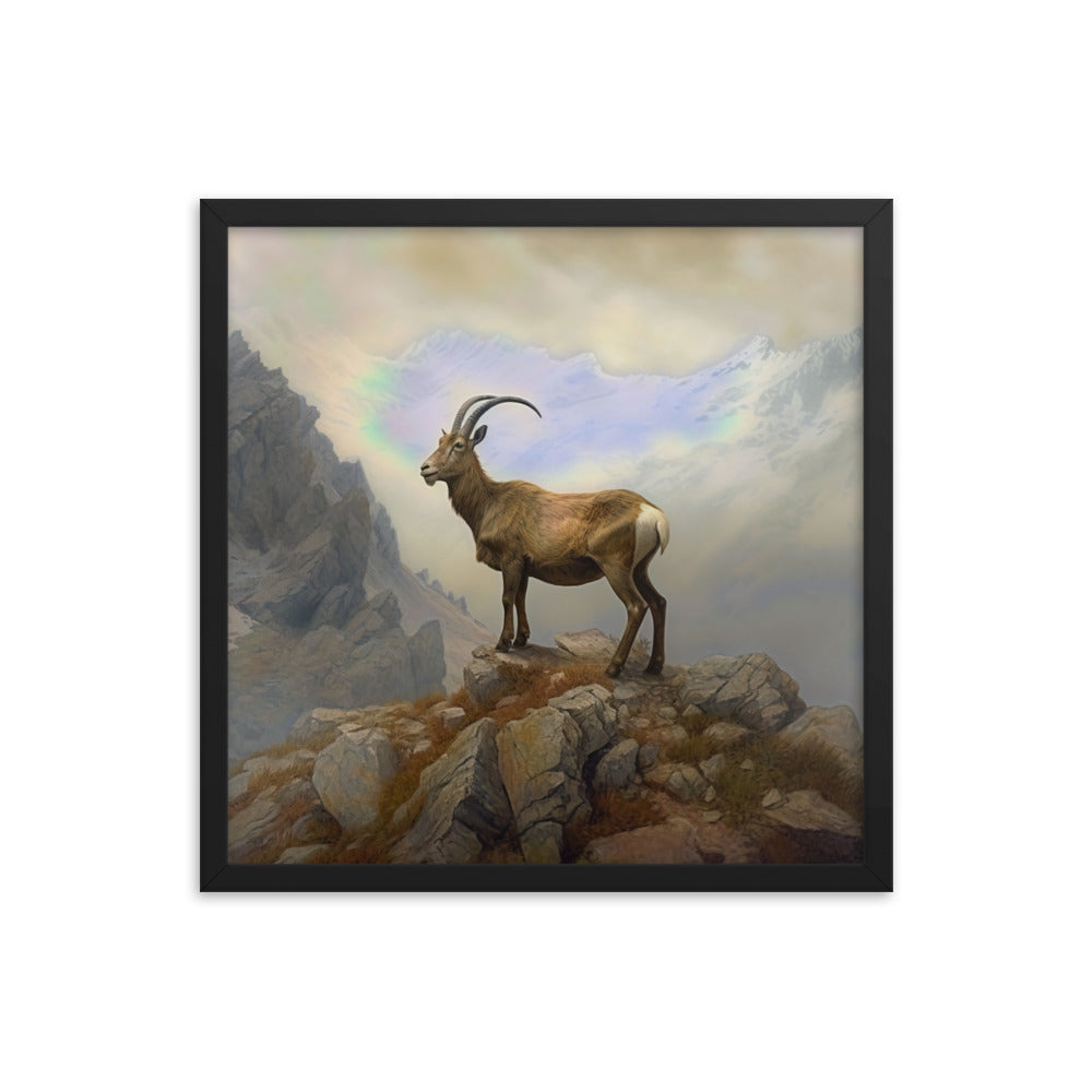 Steinbock am Berg - Wunderschöne Malerei - Premium Poster mit Rahmen berge xxx Black 45.7 x 45.7 cm