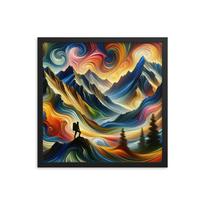 Abstraktes Kunstgemälde der Alpen mit wirbelnden, lebendigen Farben und dynamischen Mustern. Wanderer Silhouette - Enhanced Matte Paper wandern xxx yyy zzz 45.7 x 45.7 cm