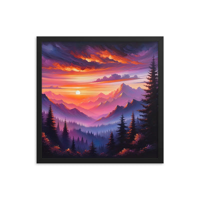 Ölgemälde der Alpenlandschaft im ätherischen Sonnenuntergang, himmlische Farbtöne - Premium Poster mit Rahmen berge xxx yyy zzz 45.7 x 45.7 cm