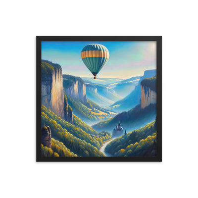 Ölgemälde einer ruhigen Szene in Luxemburg mit Heißluftballon und blauem Himmel - Premium Poster mit Rahmen berge xxx yyy zzz 45.7 x 45.7 cm