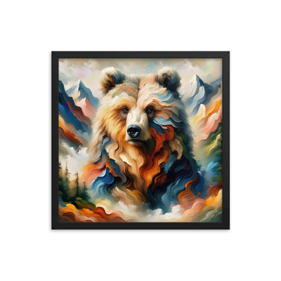 Ölgemälde mit Bär und abstrakter Alpeninterpretation, Verschmelzung von Natur und Kunst - Premium Poster mit Rahmen camping xxx yyy zzz 45.7 x 45.7 cm