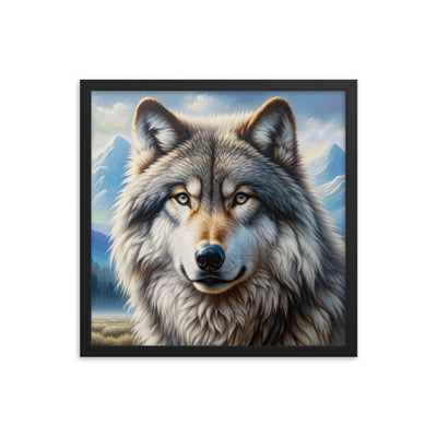 Porträt-Ölgemälde eines prächtigen Wolfes mit faszinierenden Augen (AN) - Premium Poster mit Rahmen xxx yyy zzz 45.7 x 45.7 cm