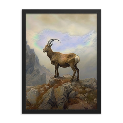 Steinbock am Berg - Wunderschöne Malerei - Premium Poster mit Rahmen berge xxx Black 45.7 x 61 cm