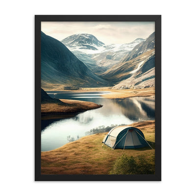 Zelt, Berge und Bergsee - Premium Poster mit Rahmen camping xxx Black 45.7 x 61 cm