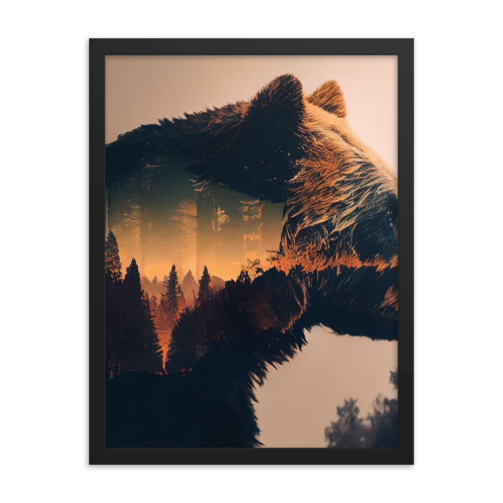 Bär und Bäume Illustration - Premium Poster mit Rahmen camping xxx 45.7 x 61 cm