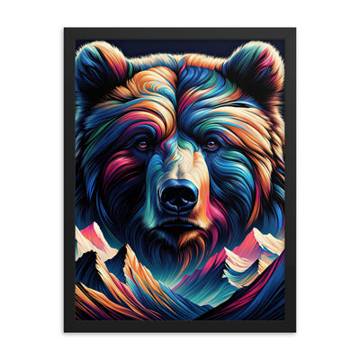 Majestätischer Bär vor Schweizer Alpen in abstrakter Kunst - Premium Poster mit Rahmen camping xxx yyy zzz 45.7 x 61 cm