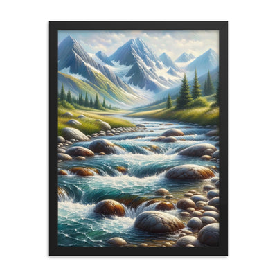 Ölgemälde eines Gebirgsbachs durch felsige Landschaft - Premium Poster mit Rahmen berge xxx yyy zzz 45.7 x 61 cm