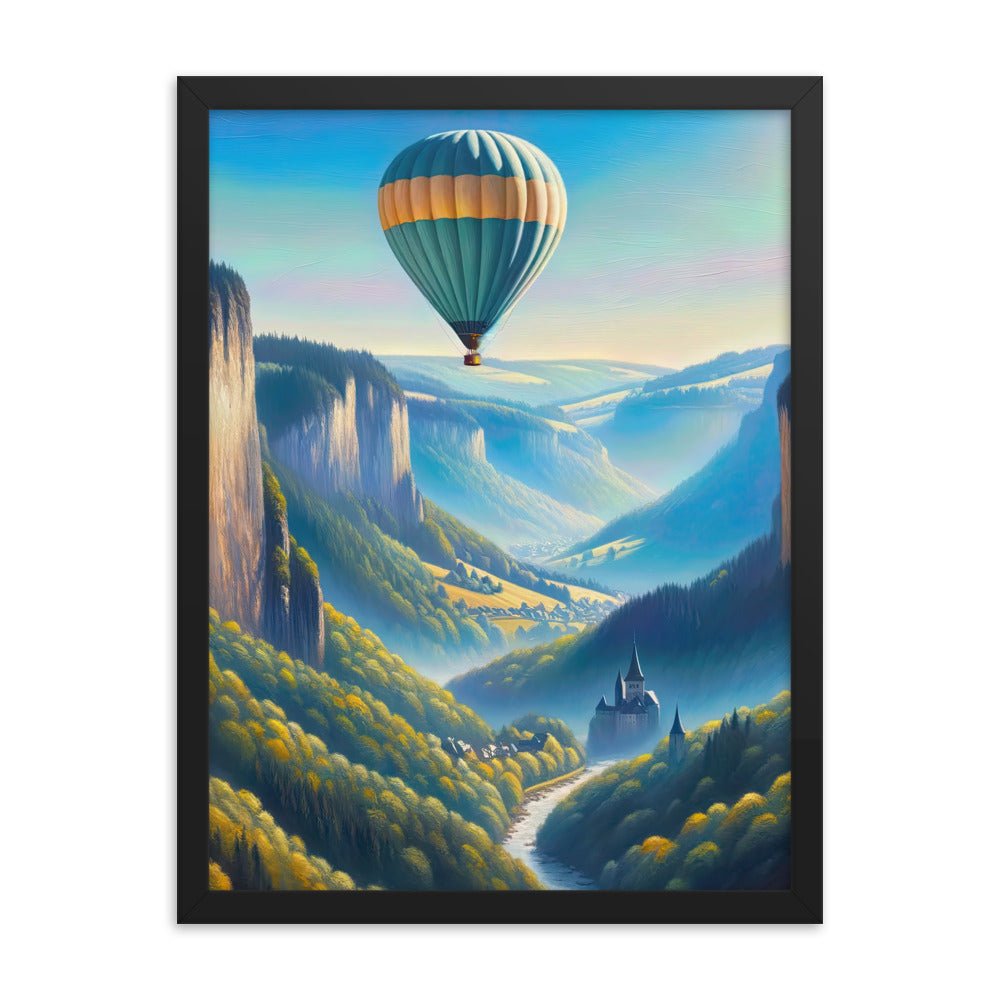 Ölgemälde einer ruhigen Szene in Luxemburg mit Heißluftballon und blauem Himmel - Premium Poster mit Rahmen berge xxx yyy zzz 45.7 x 61 cm