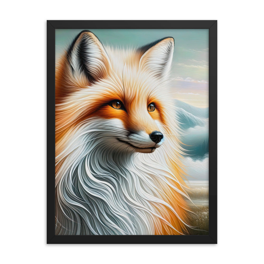 Ölgemälde eines anmutigen, intelligent blickenden Fuchses in Orange-Weiß - Premium Poster mit Rahmen camping xxx yyy zzz 45.7 x 61 cm