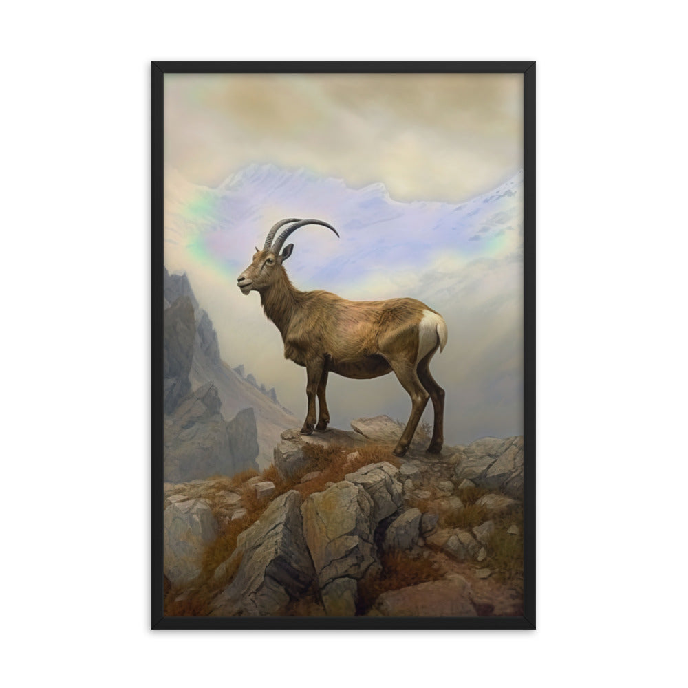 Steinbock am Berg - Wunderschöne Malerei - Premium Poster mit Rahmen berge xxx Black 61 x 91.4 cm