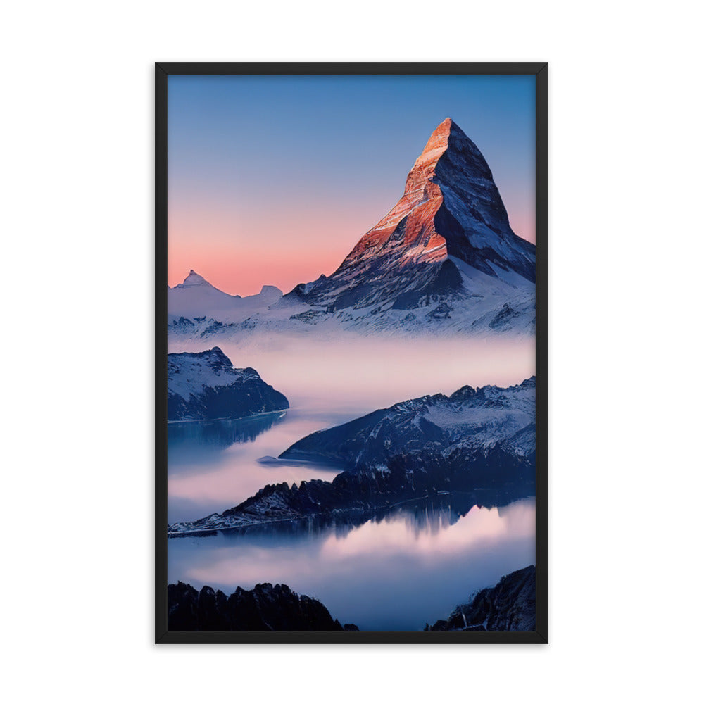 Matternhorn - Nebel - Berglandschaft - Malerei - Premium Poster mit Rahmen berge xxx 61 x 91.4 cm