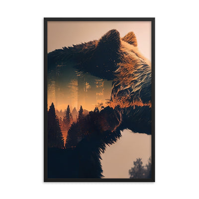 Bär und Bäume Illustration - Premium Poster mit Rahmen camping xxx 61 x 91.4 cm