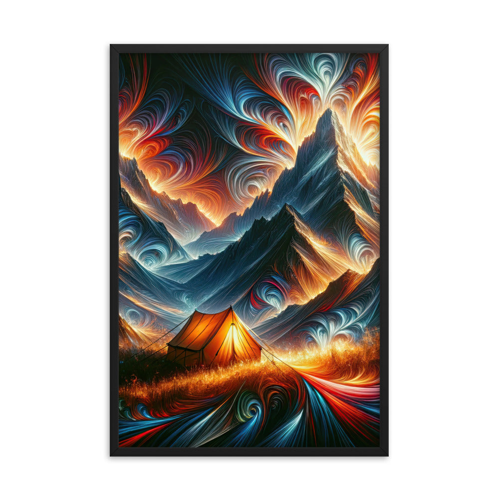 Abstrakte Kunst der Alpen, wo die Berge mit dynamischen Farben und Mustern pulsieren und eine Szene Energie schaffen - Enhanced Matte camping xxx yyy zzz 61 x 91.4 cm