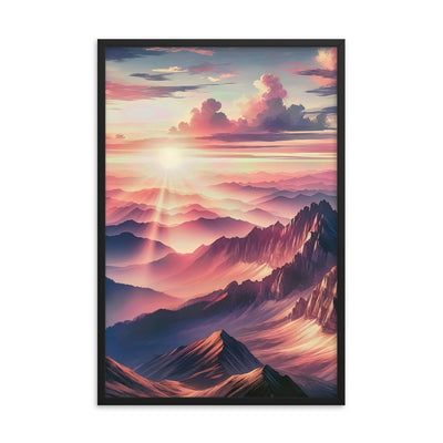 Schöne Berge bei Sonnenaufgang: Malerei in Pastelltönen - Premium Poster mit Rahmen berge xxx yyy zzz 61 x 91.4 cm