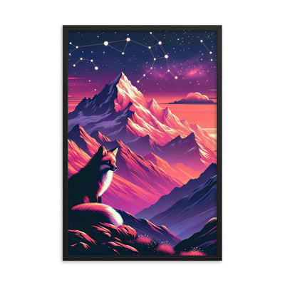 Fuchs im dramatischen Sonnenuntergang: Digitale Bergillustration in Abendfarben - Premium Poster mit Rahmen camping xxx yyy zzz 61 x 91.4 cm