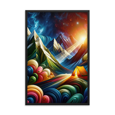 Abstrakte Bergwelt in lebendigen Farben mit Zelt - Premium Poster mit Rahmen camping xxx yyy zzz 61 x 91.4 cm