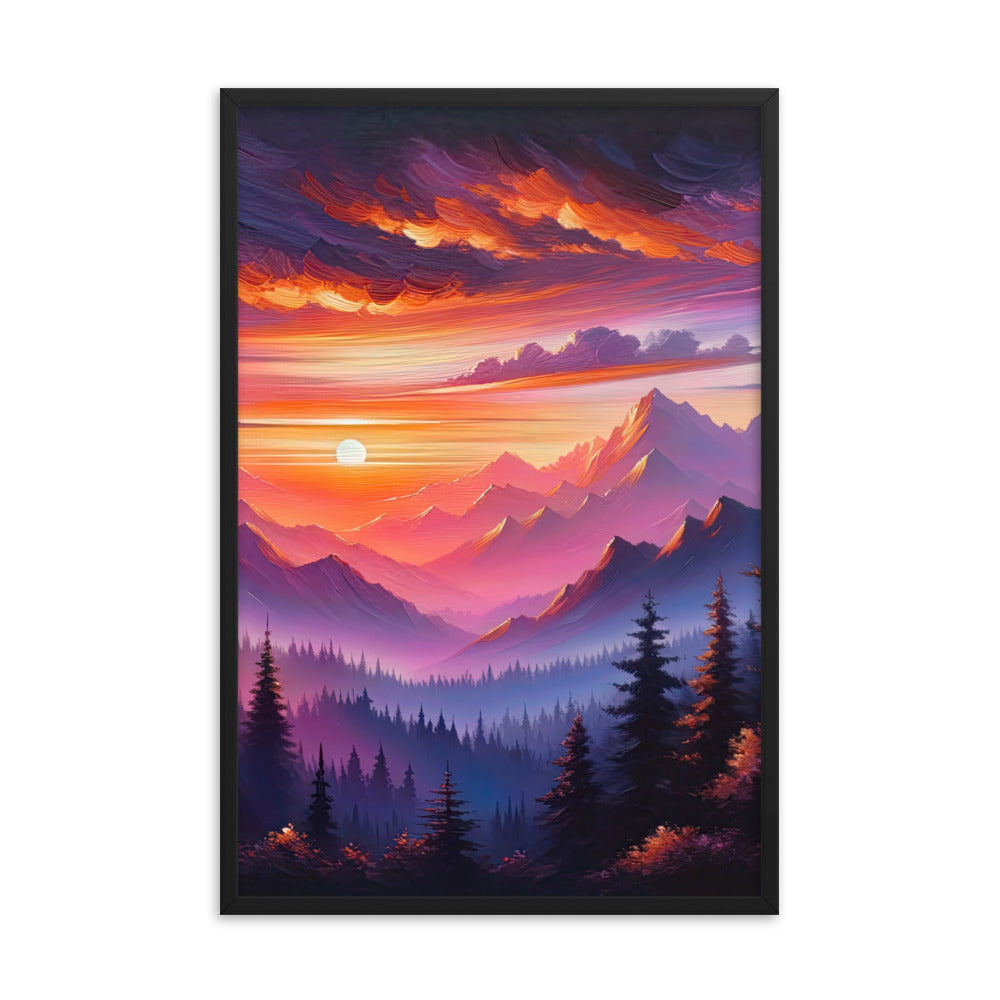 Ölgemälde der Alpenlandschaft im ätherischen Sonnenuntergang, himmlische Farbtöne - Premium Poster mit Rahmen berge xxx yyy zzz 61 x 91.4 cm