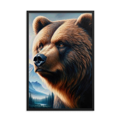 Ölgemälde, das das Gesicht eines starken realistischen Bären einfängt. Porträt - Premium Poster mit Rahmen camping xxx yyy zzz 61 x 91.4 cm