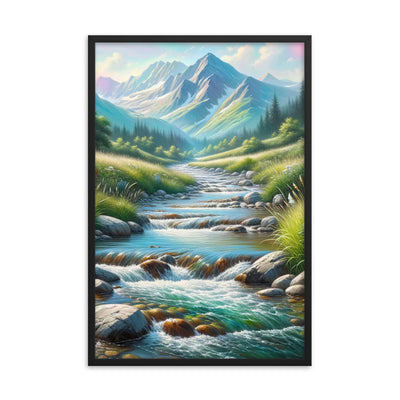 Sanfter Gebirgsbach in Ölgemälde, klares Wasser über glatten Felsen - Premium Poster mit Rahmen berge xxx yyy zzz 61 x 91.4 cm