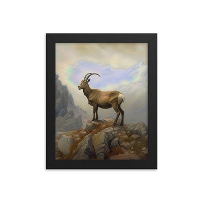 Steinbock am Berg - Wunderschöne Malerei - Premium Poster mit Rahmen berge xxx Black 20.3 x 25.4 cm