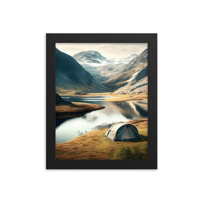 Zelt, Berge und Bergsee - Premium Poster mit Rahmen camping xxx Black 20.3 x 25.4 cm