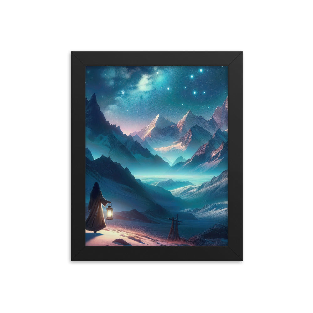 Stille Alpennacht: Digitale Kunst mit Gipfeln und Sternenteppich - Premium Poster mit Rahmen wandern xxx yyy zzz 20.3 x 25.4 cm