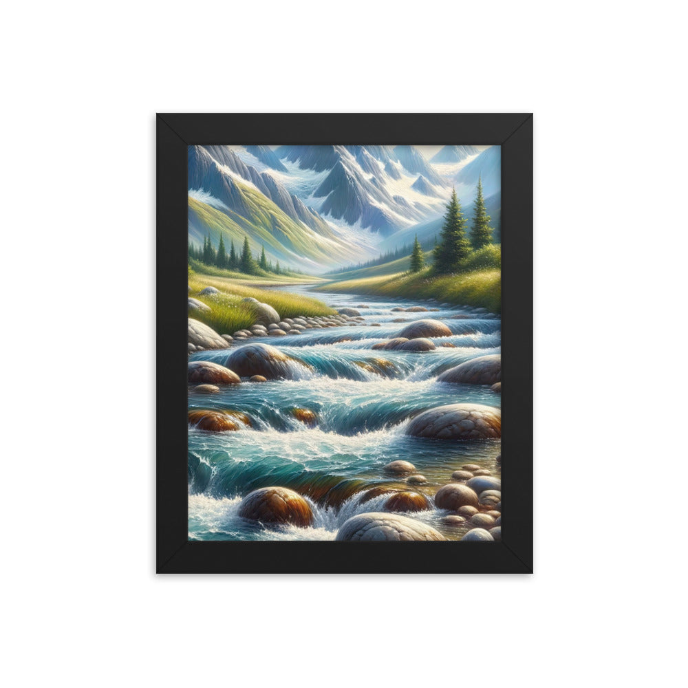 Ölgemälde eines Gebirgsbachs durch felsige Landschaft - Premium Poster mit Rahmen berge xxx yyy zzz 20.3 x 25.4 cm