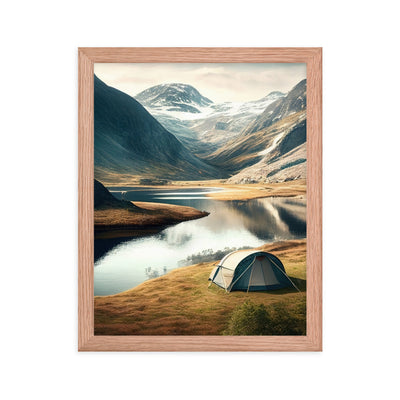 Zelt, Berge und Bergsee - Premium Poster mit Rahmen camping xxx Red Oak 27.9 x 35.6 cm