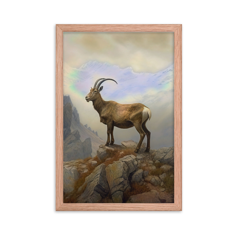 Steinbock am Berg - Wunderschöne Malerei - Premium Poster mit Rahmen berge xxx Red Oak 30.5 x 45.7 cm