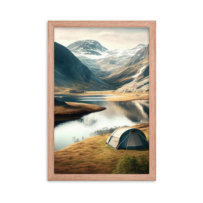 Zelt, Berge und Bergsee - Premium Poster mit Rahmen camping xxx Red Oak 30.5 x 45.7 cm