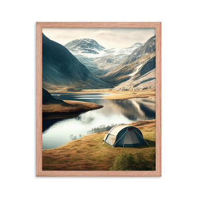 Zelt, Berge und Bergsee - Premium Poster mit Rahmen camping xxx Red Oak 40.6 x 50.8 cm