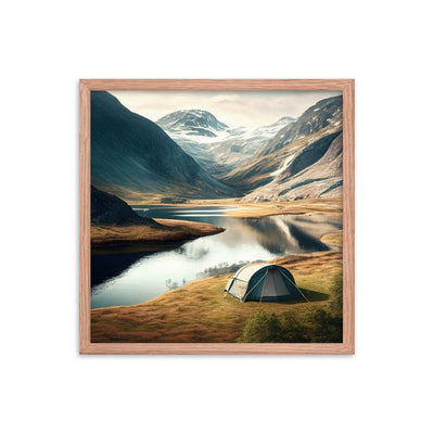 Zelt, Berge und Bergsee - Premium Poster mit Rahmen camping xxx Red Oak 45.7 x 45.7 cm