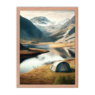 Zelt, Berge und Bergsee - Premium Poster mit Rahmen camping xxx Red Oak 45.7 x 61 cm