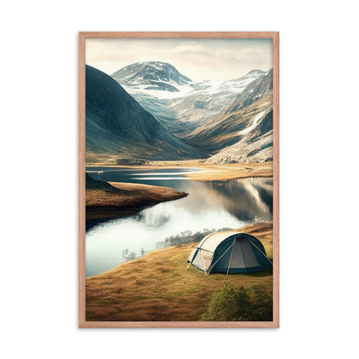 Zelt, Berge und Bergsee - Premium Poster mit Rahmen camping xxx Red Oak 61 x 91.4 cm