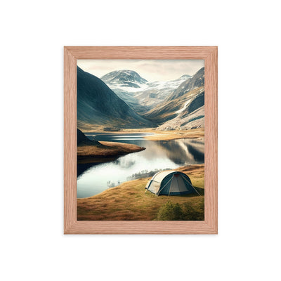 Zelt, Berge und Bergsee - Premium Poster mit Rahmen camping xxx Red Oak 20.3 x 25.4 cm