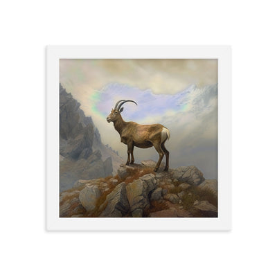 Steinbock am Berg - Wunderschöne Malerei - Premium Poster mit Rahmen berge xxx 25.4 x 25.4 cm