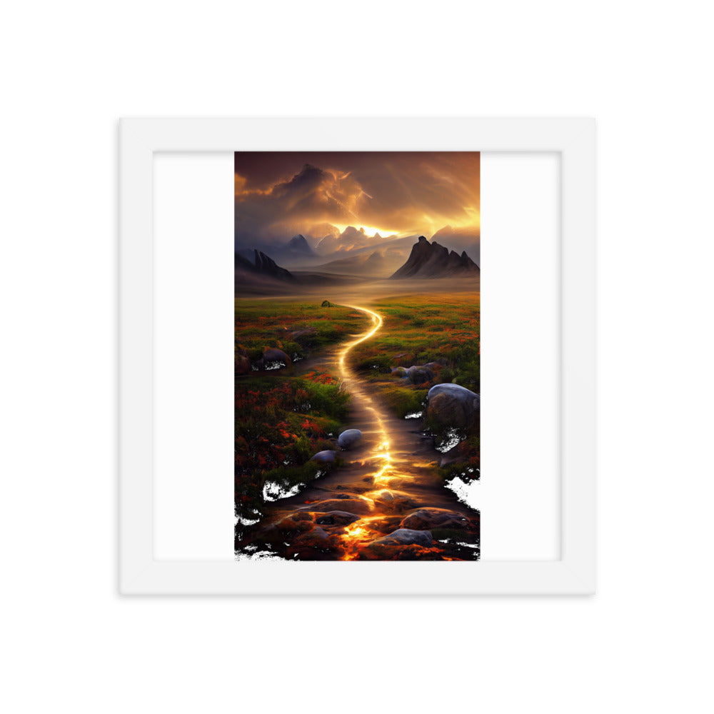 Landschaft mit wilder Atmosphäre - Malerei - Premium Poster mit Rahmen berge xxx 25.4 x 25.4 cm