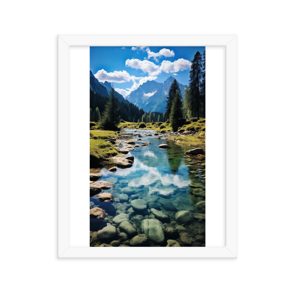 Österreichische Alpen und steiniger Bach - Premium Poster mit Rahmen berge xxx 27.9 x 35.6 cm