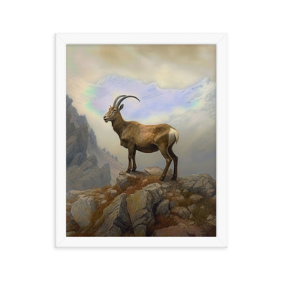 Steinbock am Berg - Wunderschöne Malerei - Premium Poster mit Rahmen berge xxx 27.9 x 35.6 cm