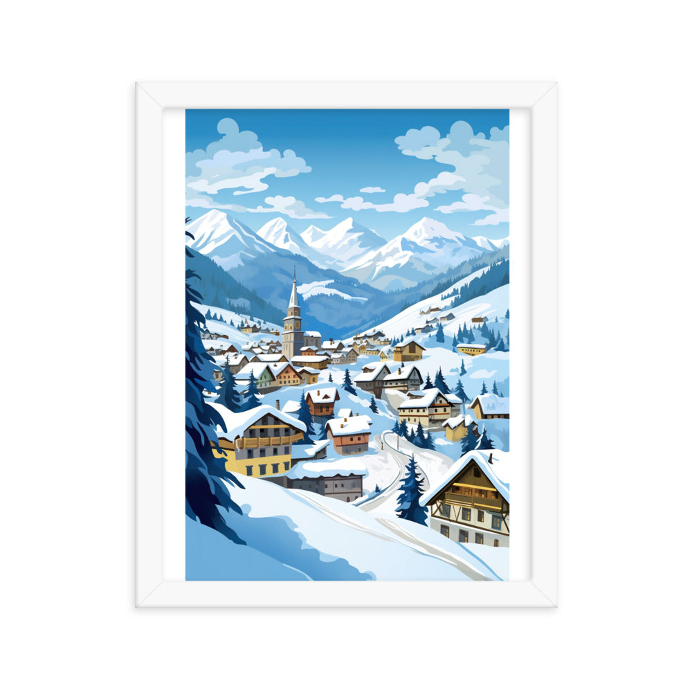 Kitzbühl - Berge und Schnee - Landschaftsmalerei - Premium Poster mit Rahmen ski xxx 27.9 x 35.6 cm