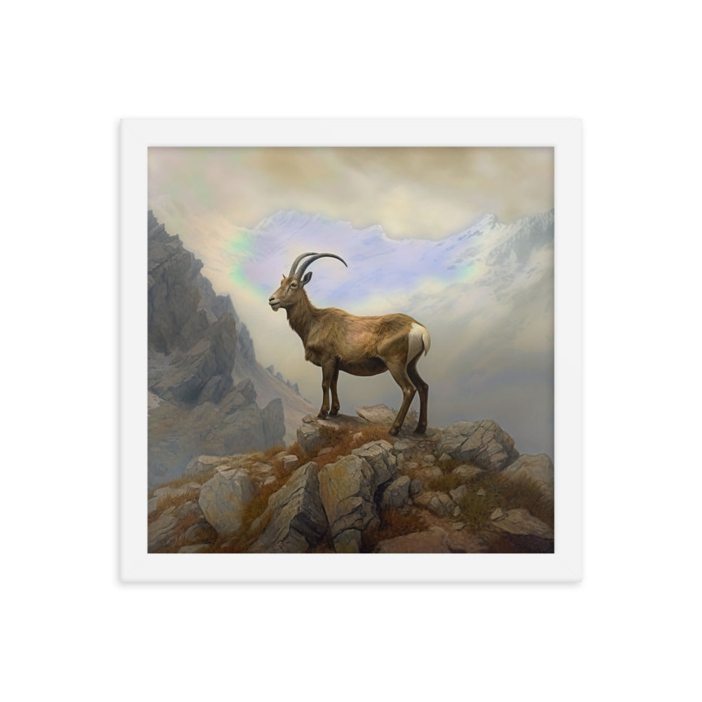 Steinbock am Berg - Wunderschöne Malerei - Premium Poster mit Rahmen berge xxx 30.5 x 30.5 cm