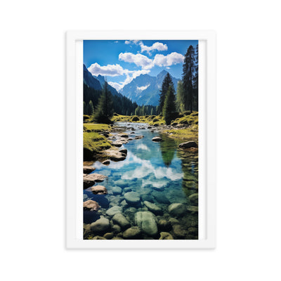 Österreichische Alpen und steiniger Bach - Premium Poster mit Rahmen berge xxx 30.5 x 45.7 cm